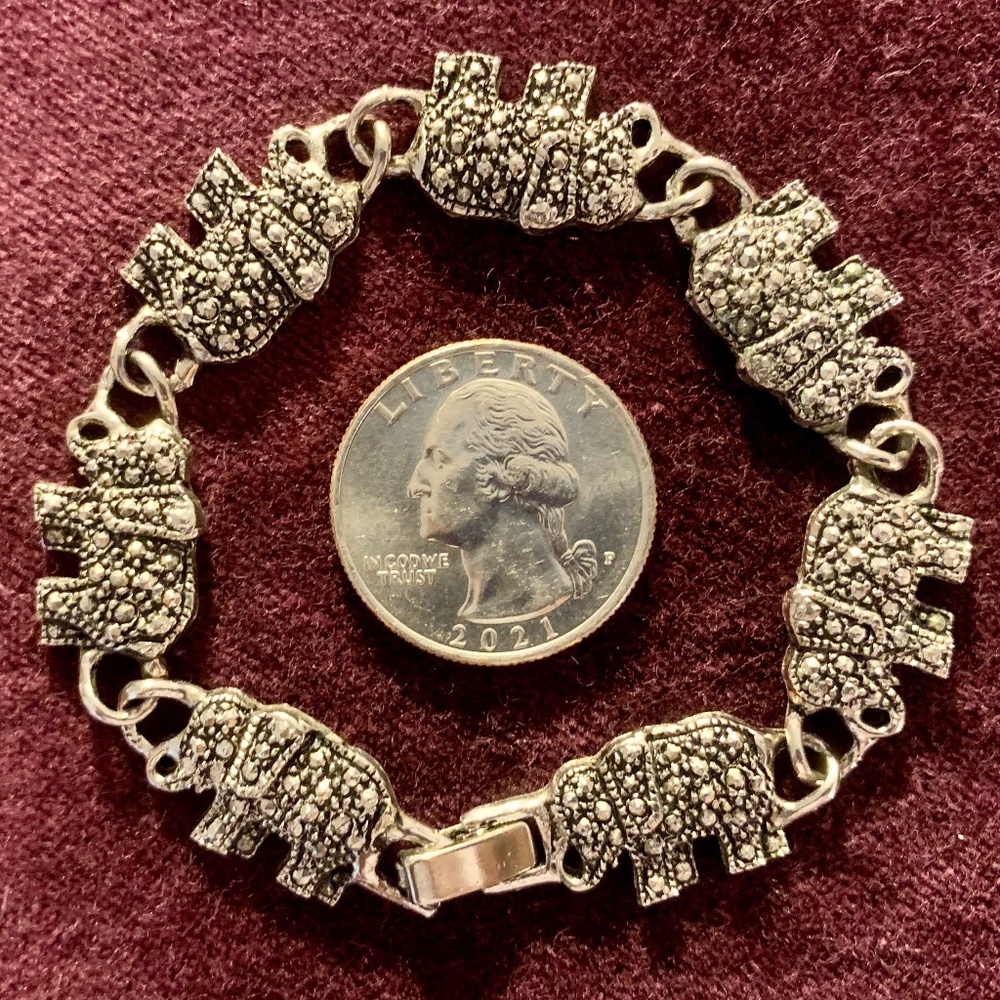 Silver-tone Oxidized Elephant Charm Bracelet